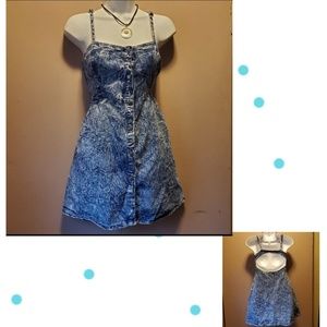 Denim Keyhole Open Back Skater Dress SZ S